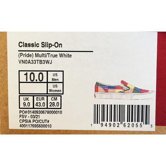 NWT Vans Classic Slip On Sneaker Pride Multi True White Mens 10 New VN0A33TB3WJ - Picture 10 of 10